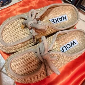 WOLF Beige Woven Slip-On Loafers